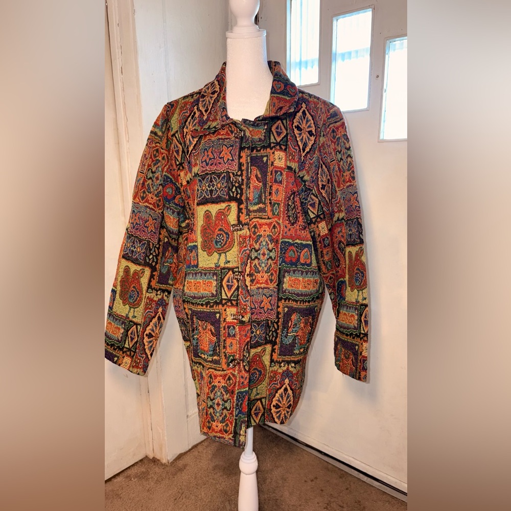 Vintage Multicolor Tapestry Jacket Oversized Boho Ethnic Patchwork Coat Women’s